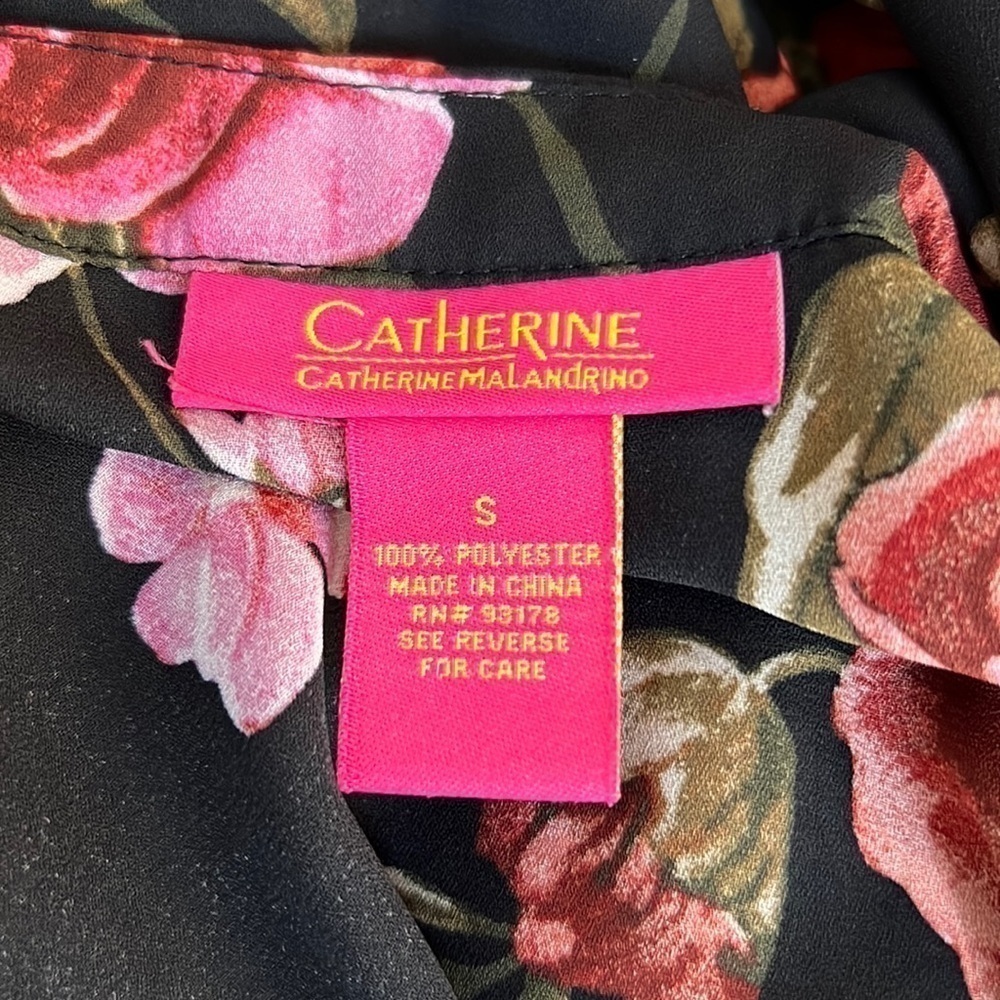 CATHERINE MALANDRINO Black Floral Tunic Top Size S - Picture 3 of 6